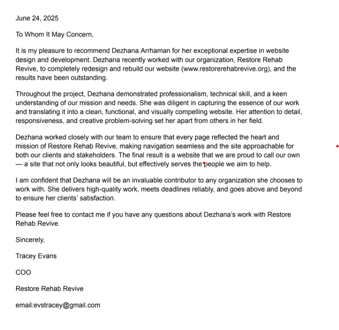 Letter of Recommendation